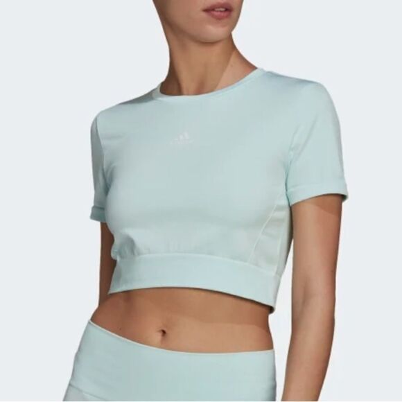 Adidas Aero Knit Seamless Fitted Crop Tee in Ice Mint Large - Picture 1 of 3